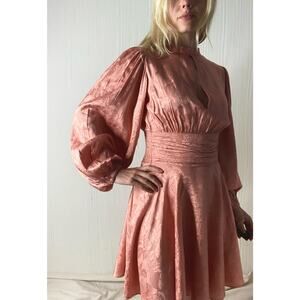 byTIMO Satin Jacquard Floral Dusty Rose Long Sleeve Dress US XSMALL